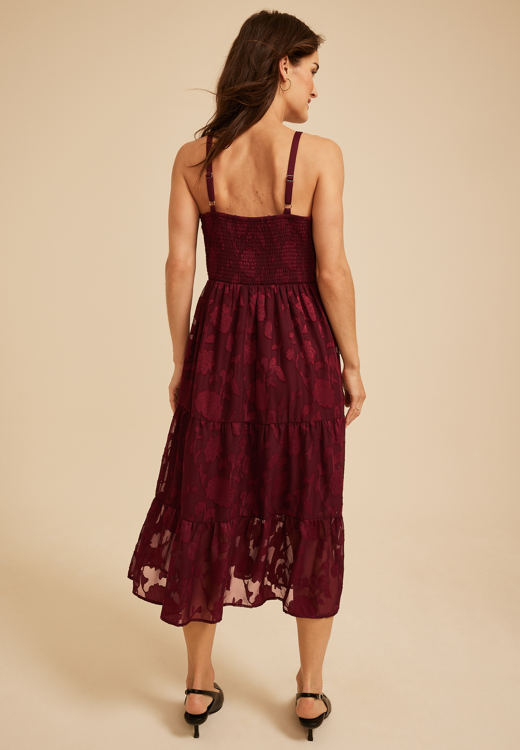 Bare Ruched Bodice Burnout Midi Dress, C7923, large