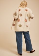 Plus Size Metallic Pumpkin Open Front Cardigan, C5883, small