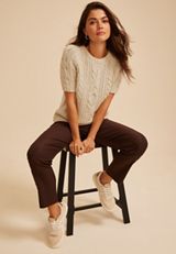 Cable Knit Short Sleeve Sweater, C2972, small