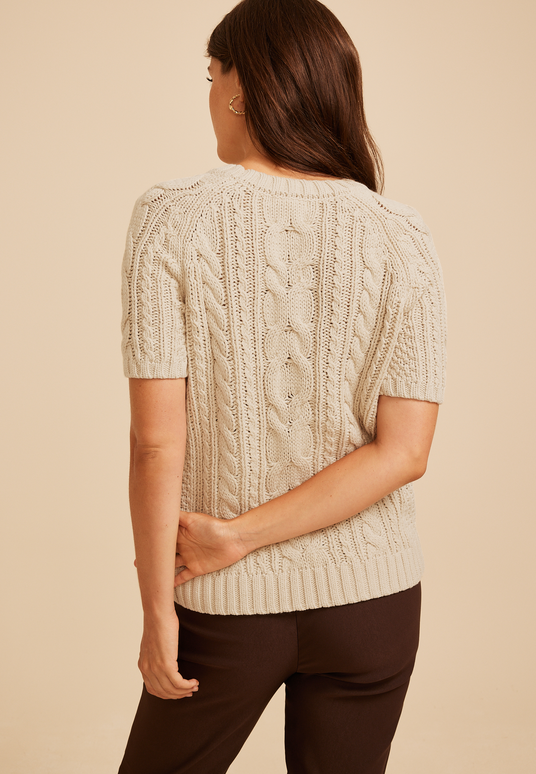 Cable Knit Short Sleeve Sweater, C2972, large