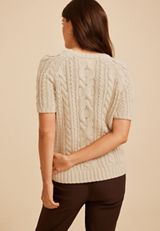 Cable Knit Short Sleeve Sweater, C2972, small