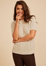 Cable Knit Short Sleeve Sweater, C2972, small