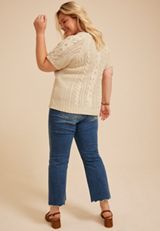 Plus Size Cable Knit Short Sleeve Sweater, C2972, small