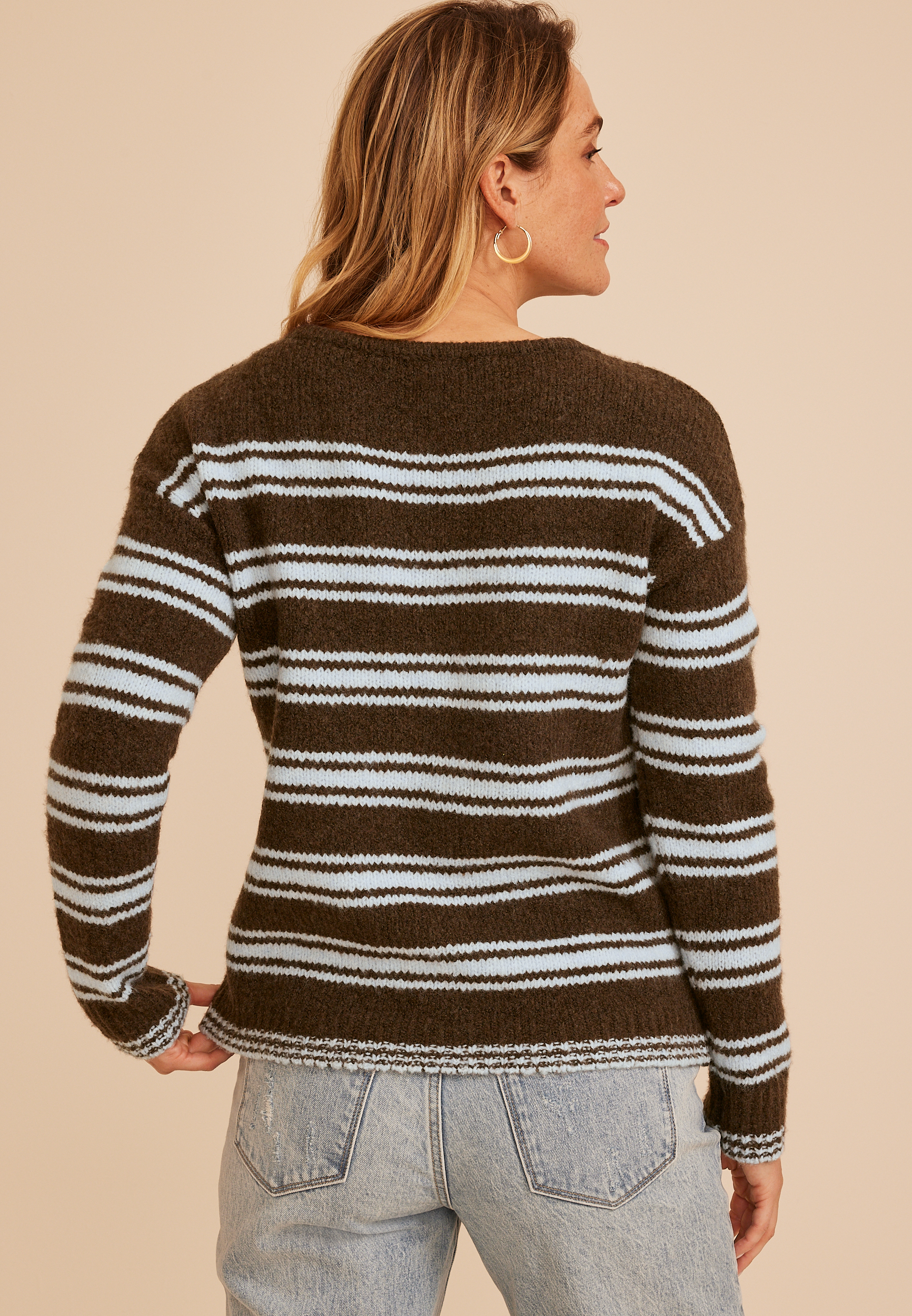 Variegated Stripe Boat Neck Sweater, C4479, large