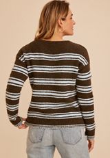 Variegated Stripe Boat Neck Sweater, C4479, small