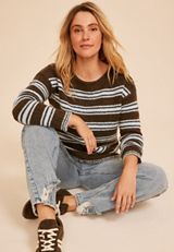 Variegated Stripe Boat Neck Sweater, C4479, small