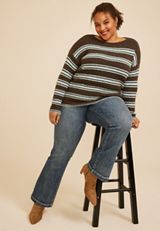 Plus Size Variegated Stripe Boat Neck Sweater, C4479, small