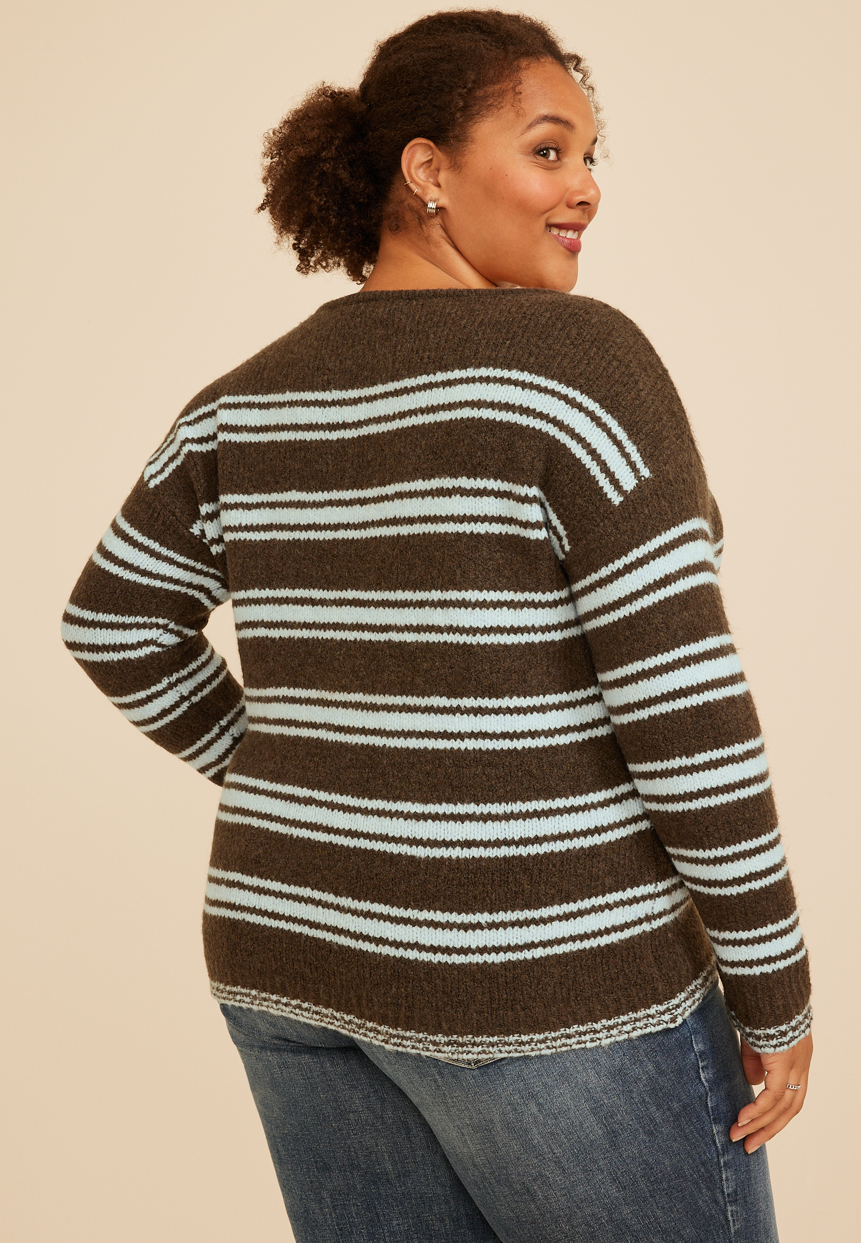 Plus Size Variegated Stripe Boat Neck Sweater, C4479, large