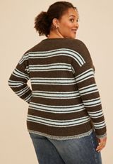 Plus Size Variegated Stripe Boat Neck Sweater, C4479, small