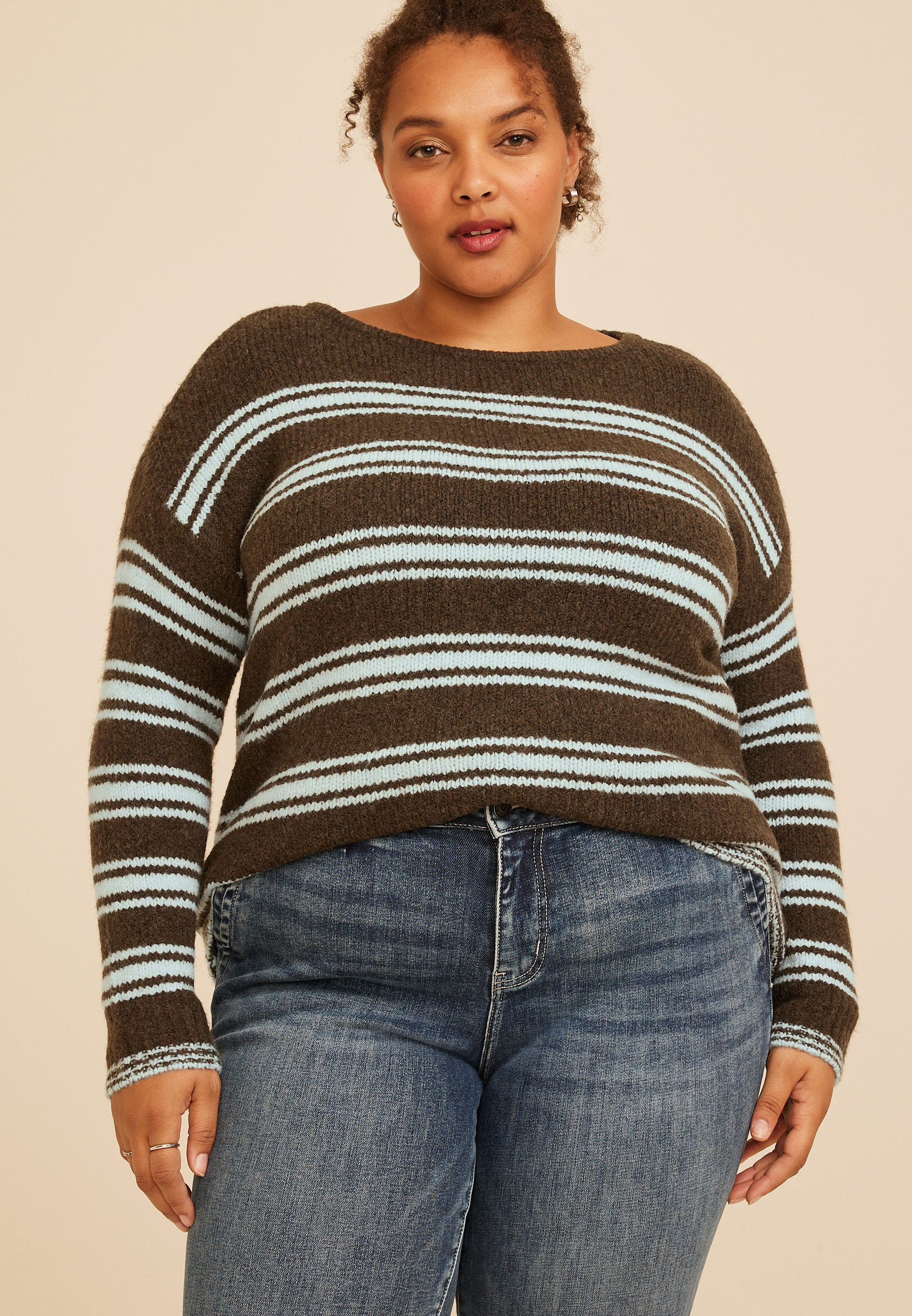 Plus Size Variegated Stripe Boat Neck Sweater, C4479, large