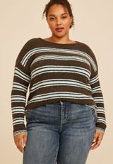 Plus Size Variegated Stripe Boat Neck Sweater, C4479, small