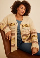 Plus Size Southwest Fair Isle Toggle Cardigan, C5883, small