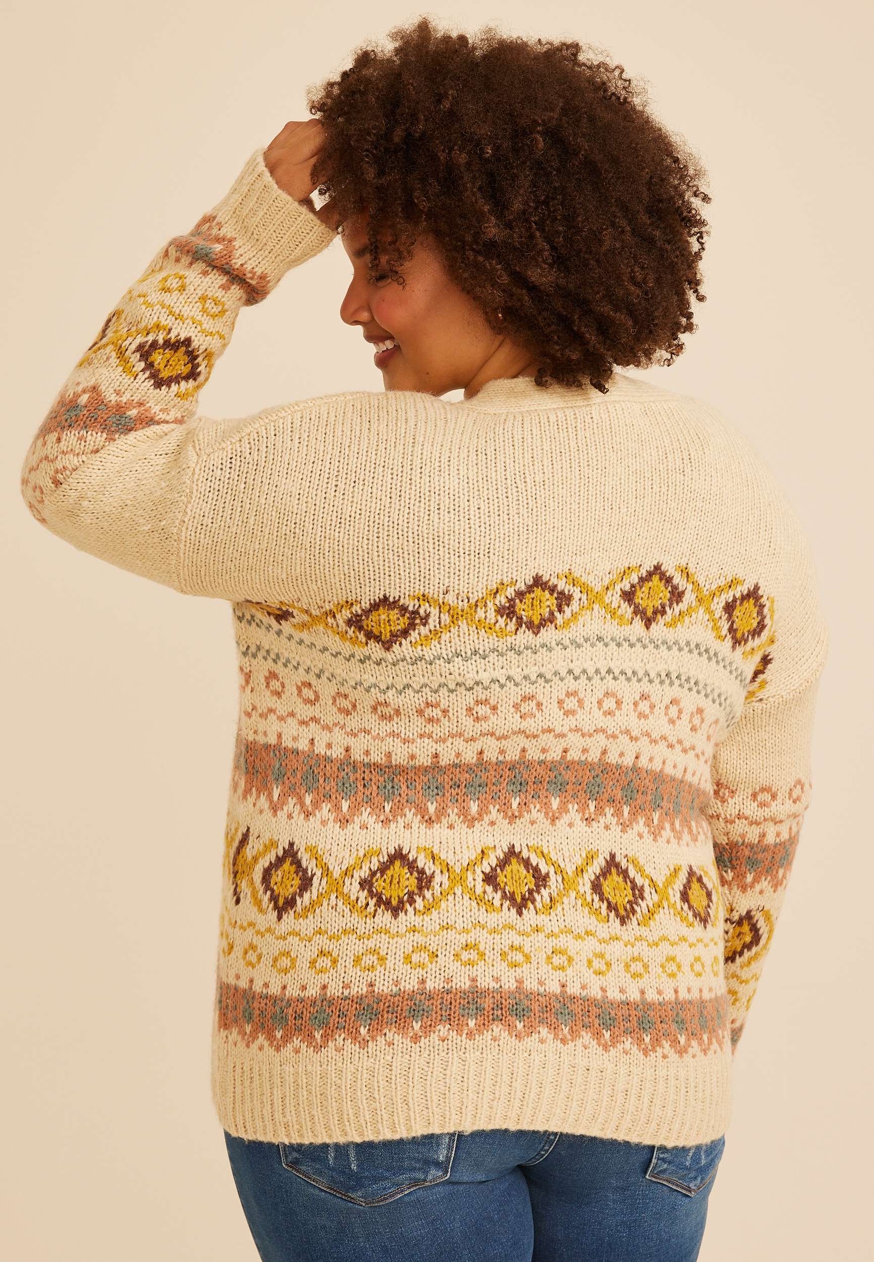 Plus Size Southwest Fair Isle Toggle Cardigan, C5883, large