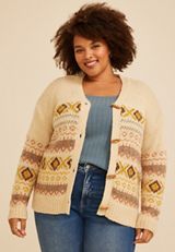 Plus Size Southwest Fair Isle Toggle Cardigan, C5883, small