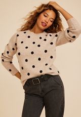 Neutral Dot Crew Neck Sweater, C4813, small