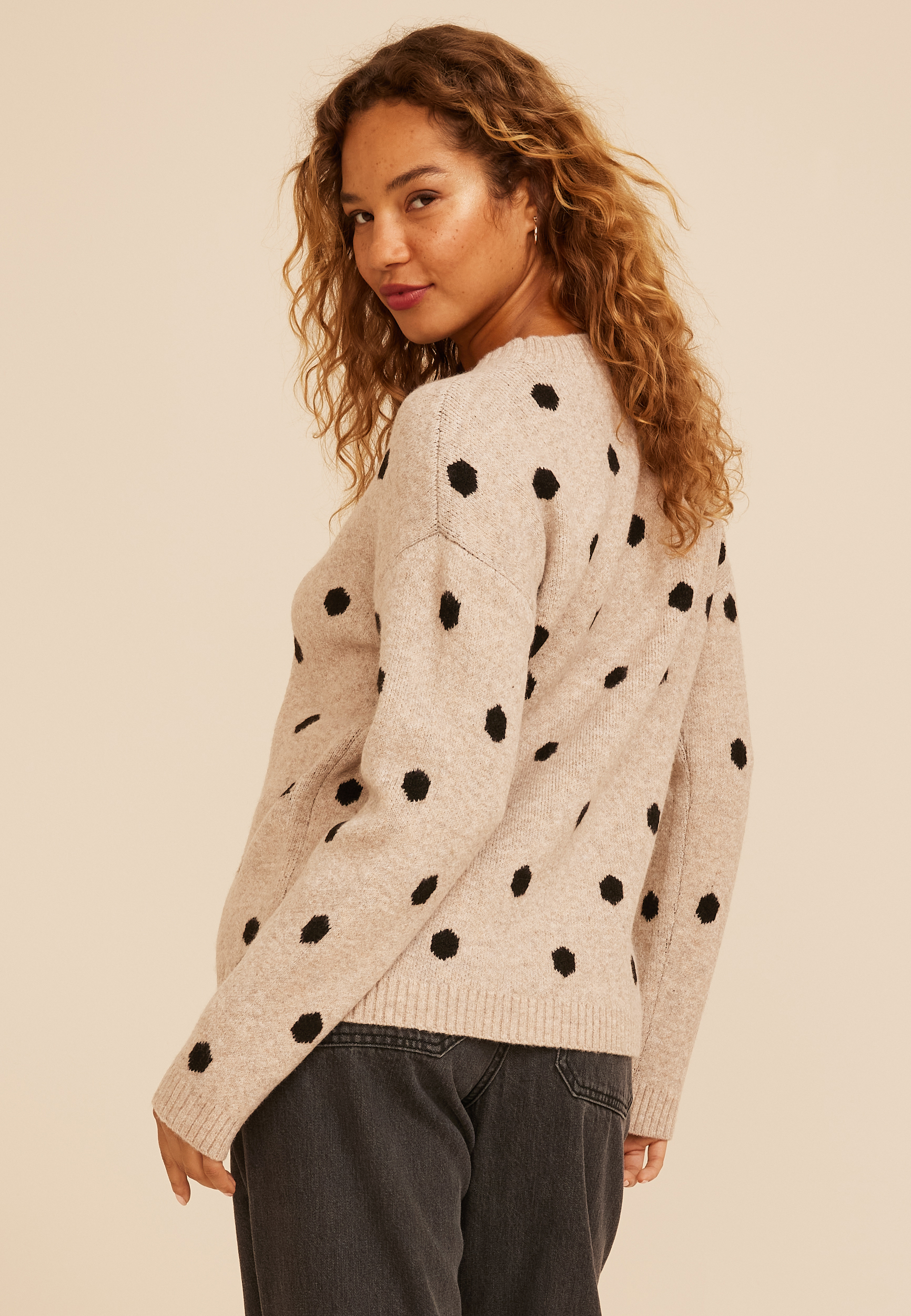 Neutral Dot Crew Neck Sweater, C4813, large