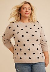 Plus Size Neutral Dot Crew Neck Sweater, C4813, small