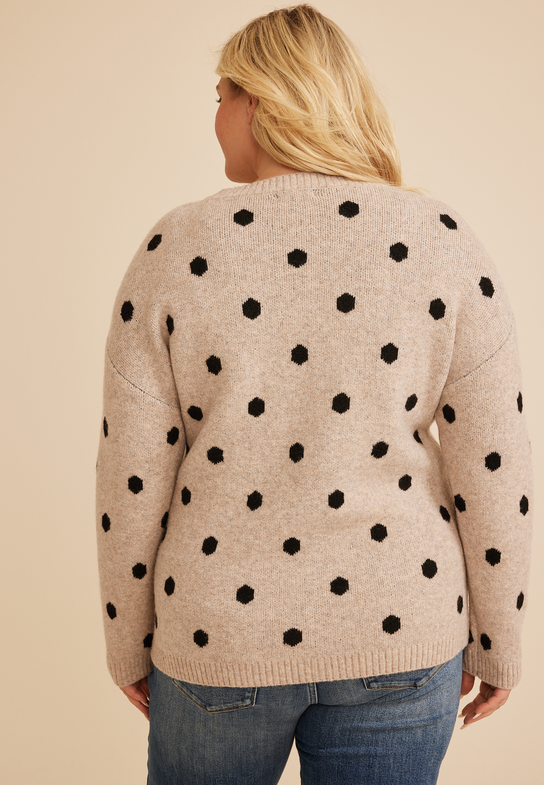 Plus Size Neutral Dot Crew Neck Sweater, C4813, large