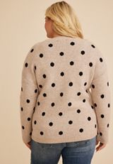 Plus Size Neutral Dot Crew Neck Sweater, C4813, small