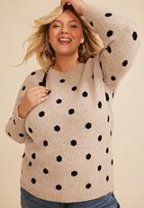 Plus Size Neutral Dot Crew Neck Sweater, C4813, small