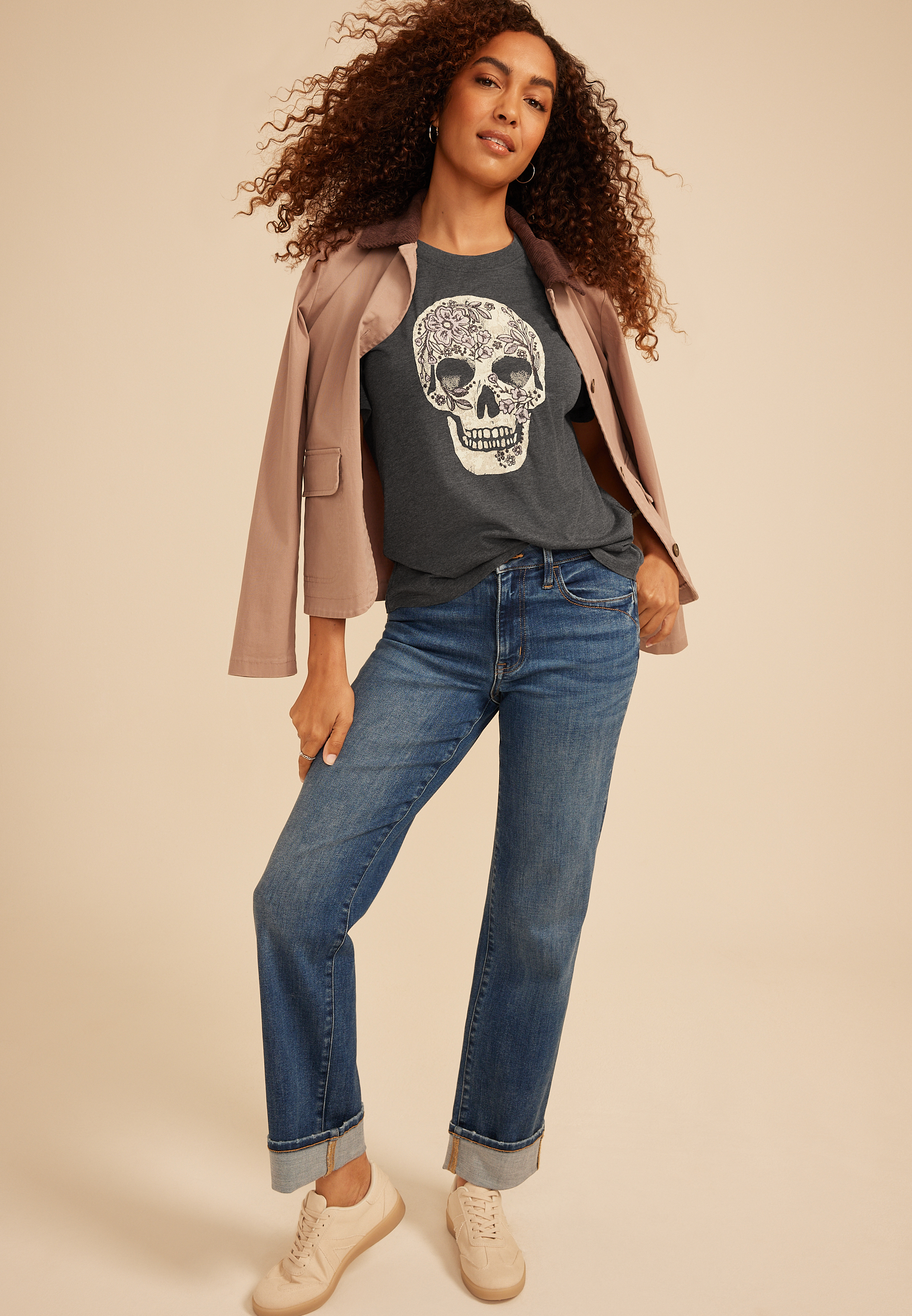 Floral Skull Vintage Fit Graphic Tee