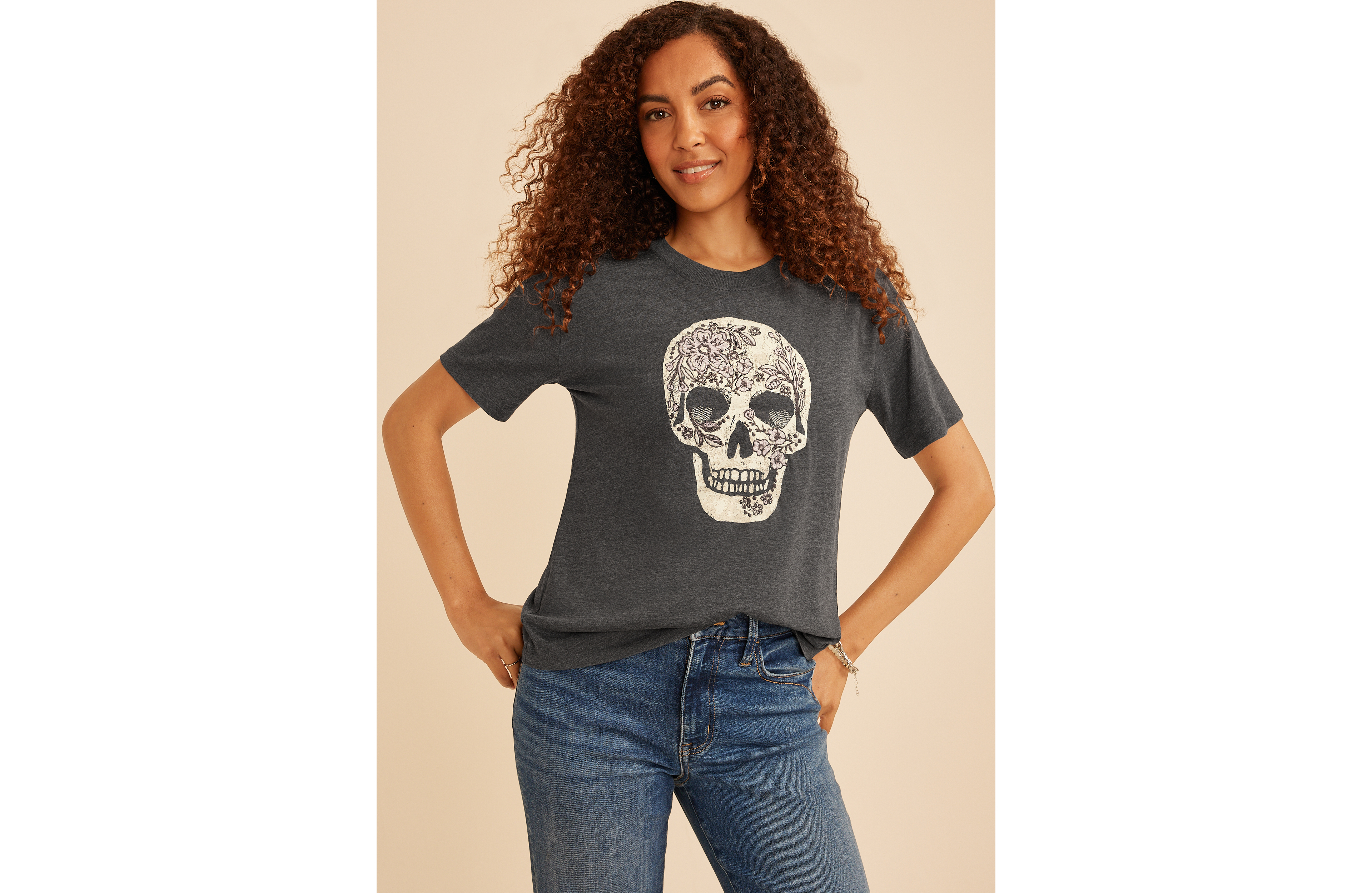 Floral Skull Vintage Fit Graphic Tee