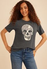 Floral Skull Vintage Fit Graphic Tee, C106, small
