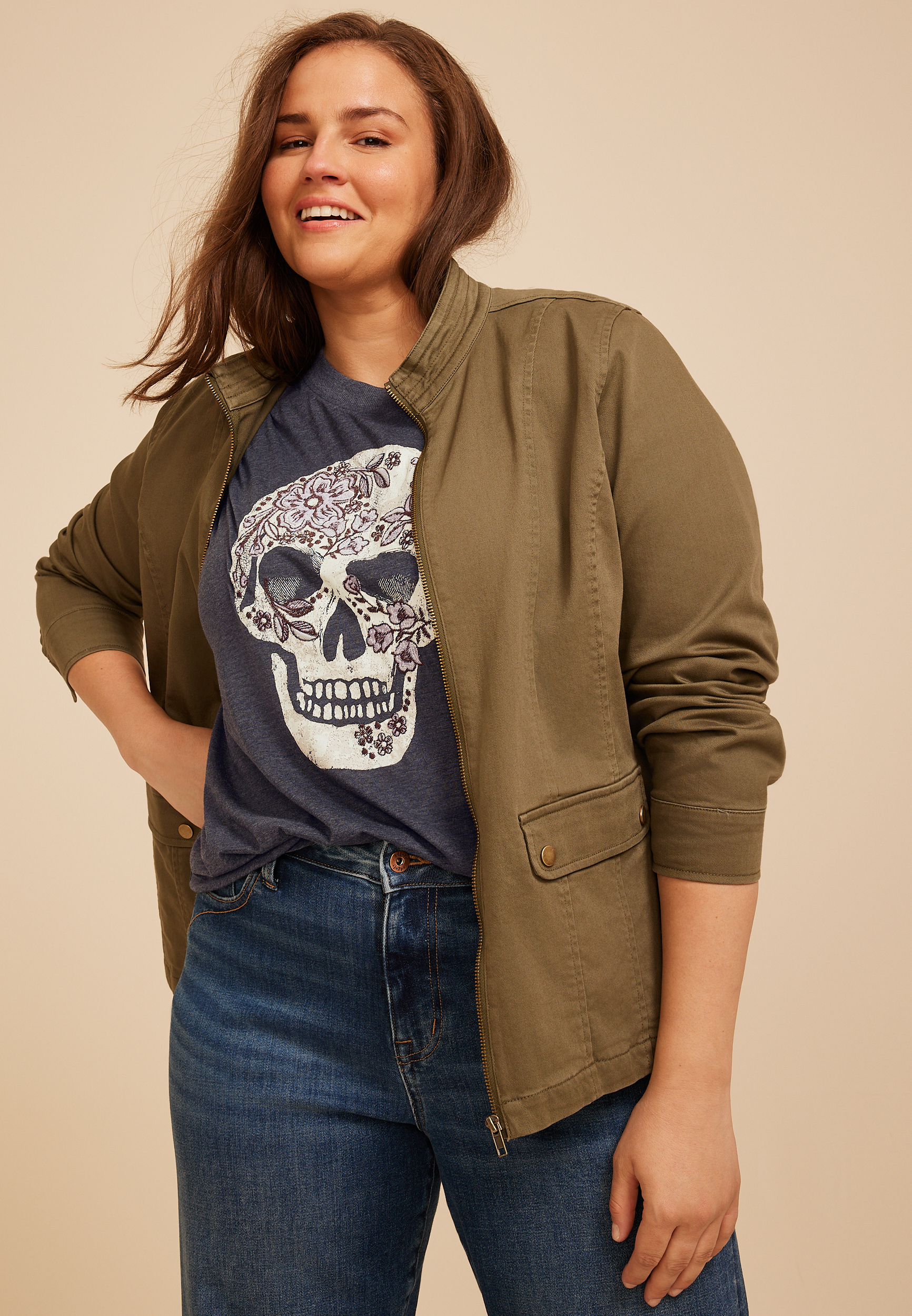 Plus Size Floral Skull Vintage Fit Graphic Tee