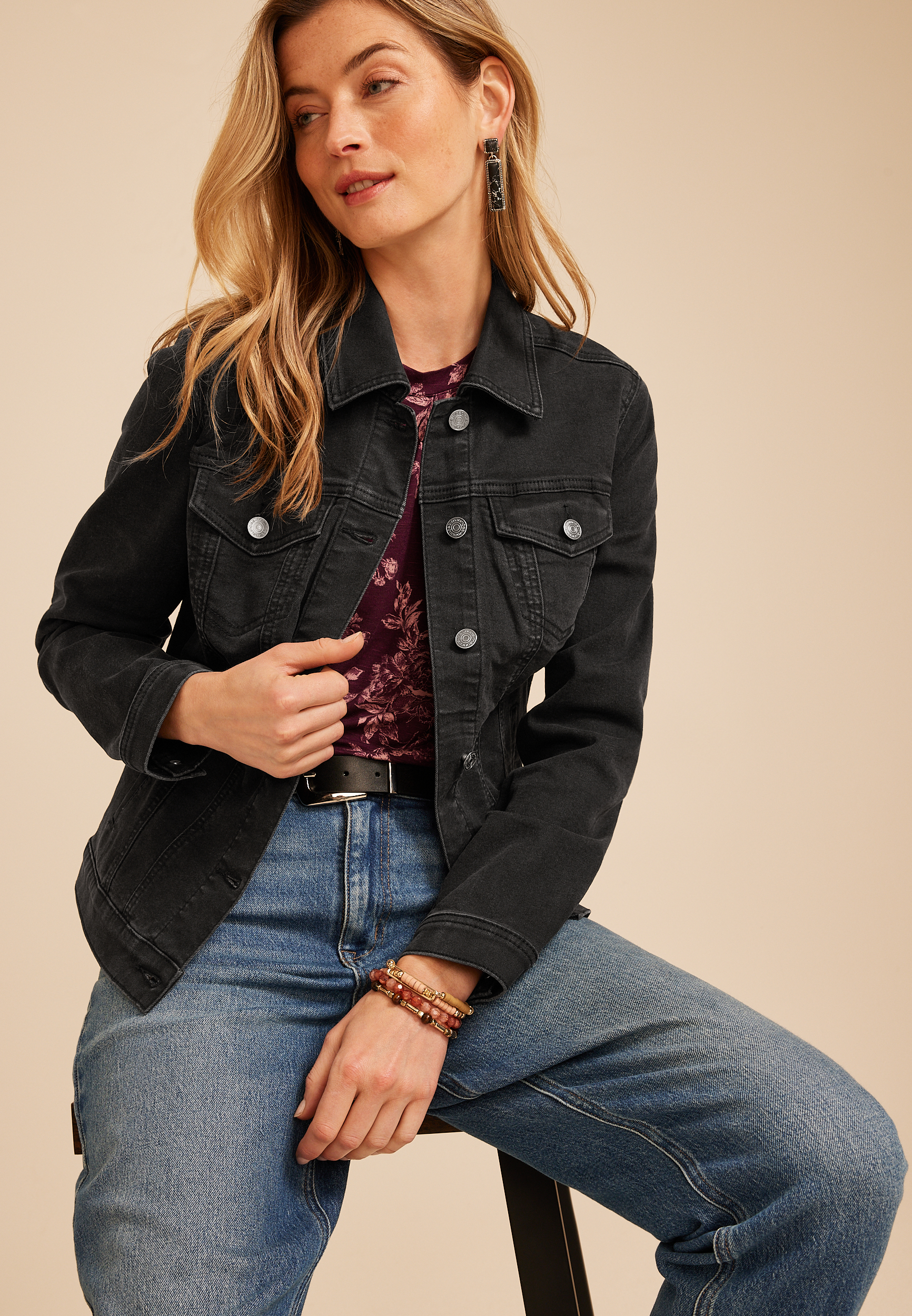 Black Denim Jacket, C106, large