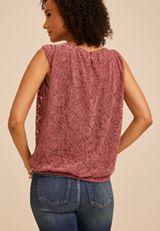 Floral Flocked Lace Bubble Hem Top, C595, small