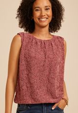 Floral Flocked Lace Bubble Hem Top, C595, small