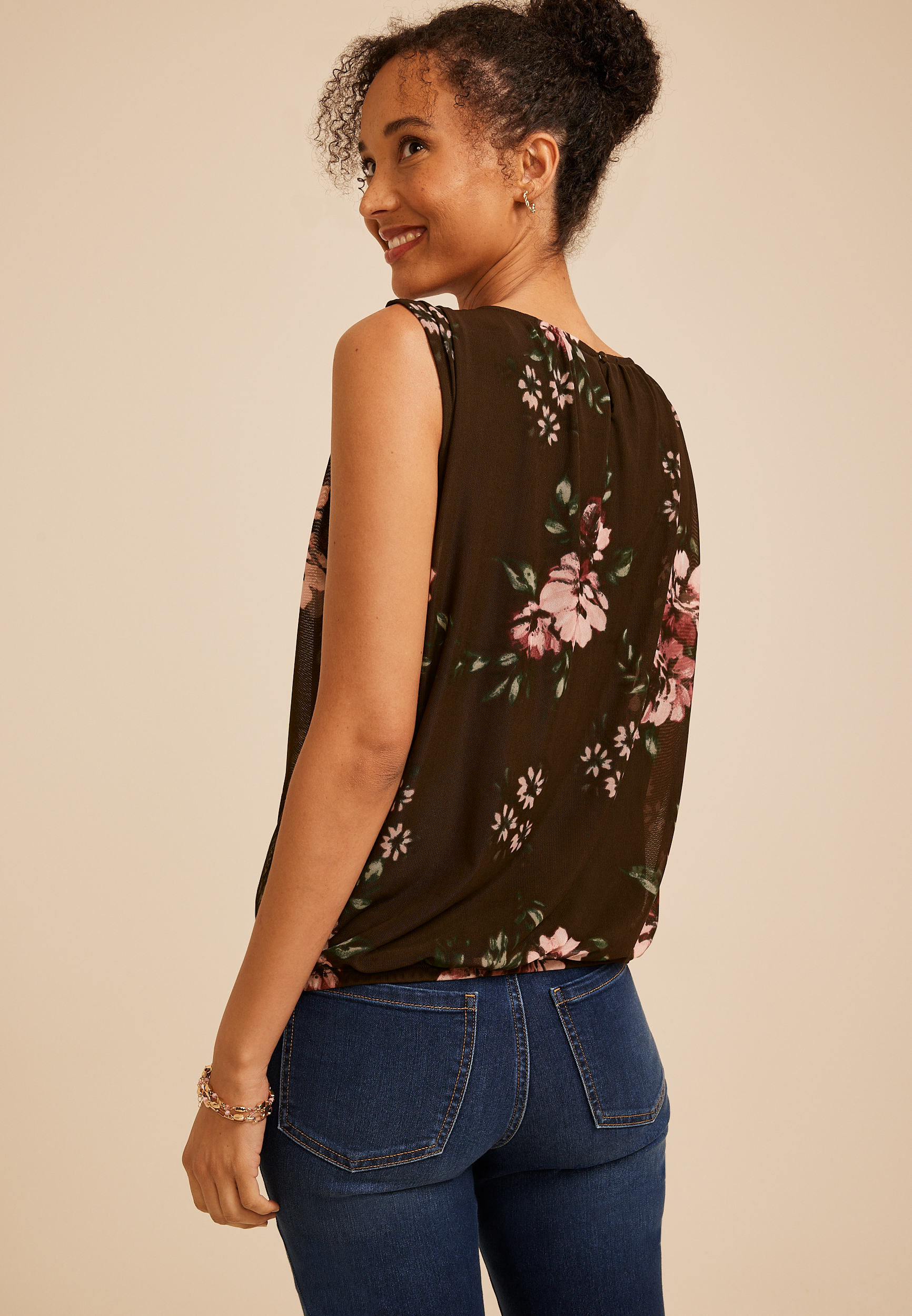 Floral Mesh Bubble Hem Tank Top, C1635, large