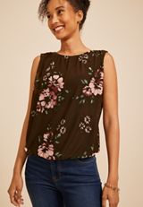 Floral Mesh Bubble Hem Tank Top, C1635, small