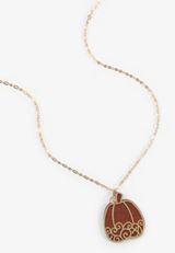Wood Pumpkin Pendant Necklace, C605, small