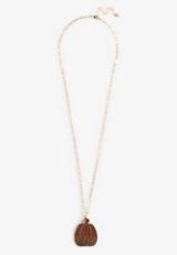 Wood Pumpkin Pendant Necklace, C605, small