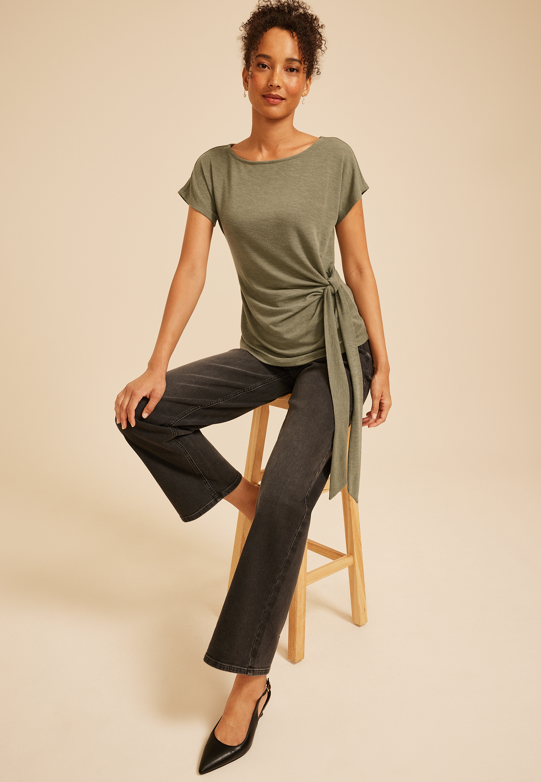 Boat Neck Side Tie Tee, C3142, large
