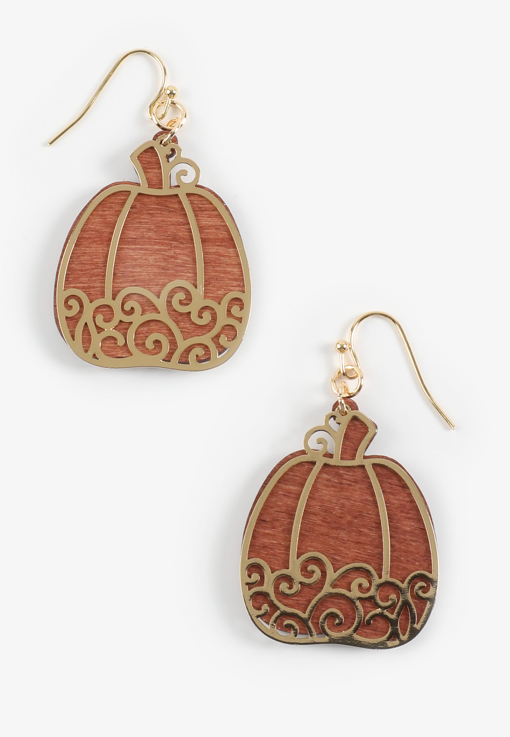 Wood Pumpkin Drop Earrings