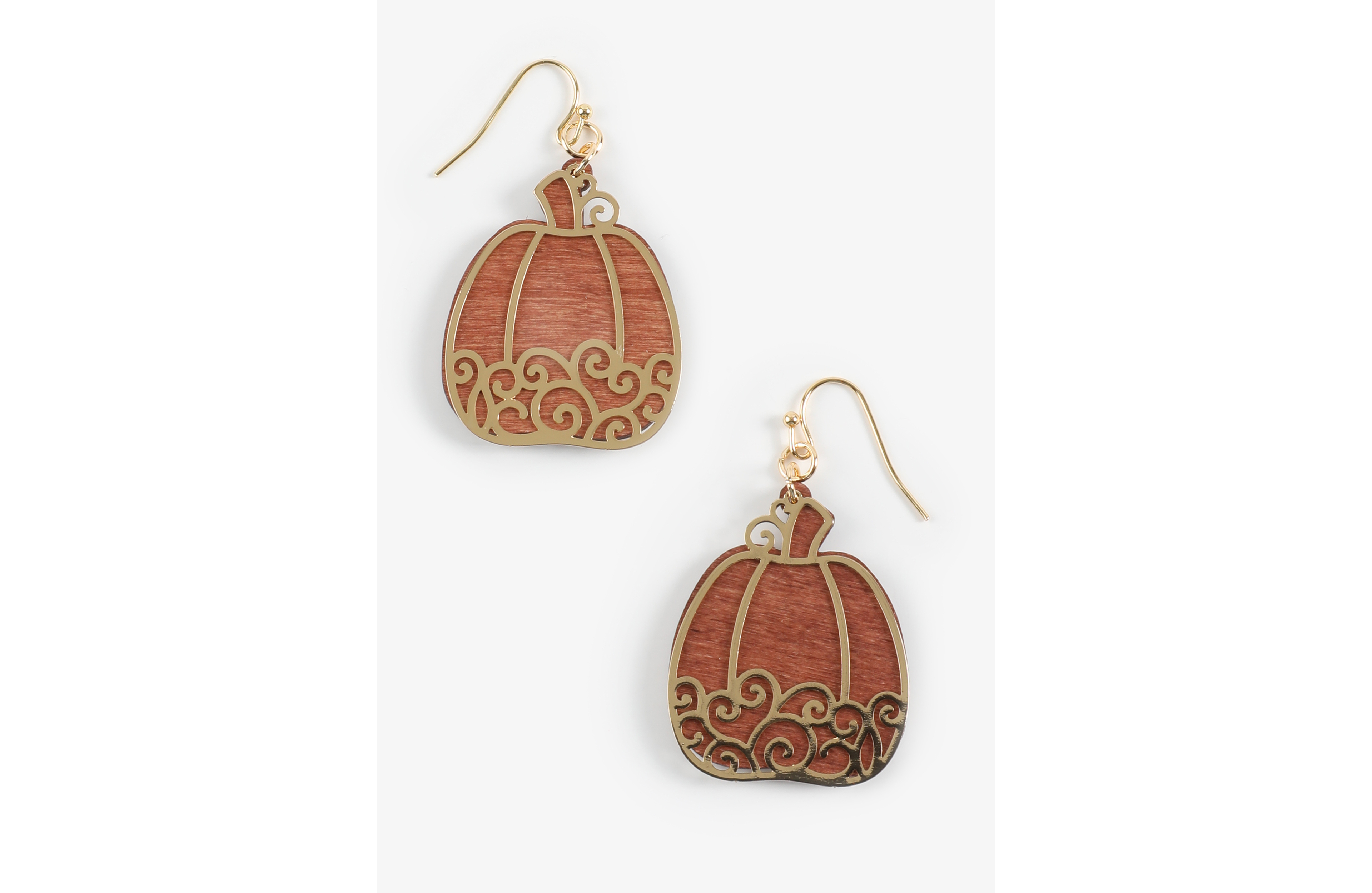 Wood Pumpkin Drop Earrings
