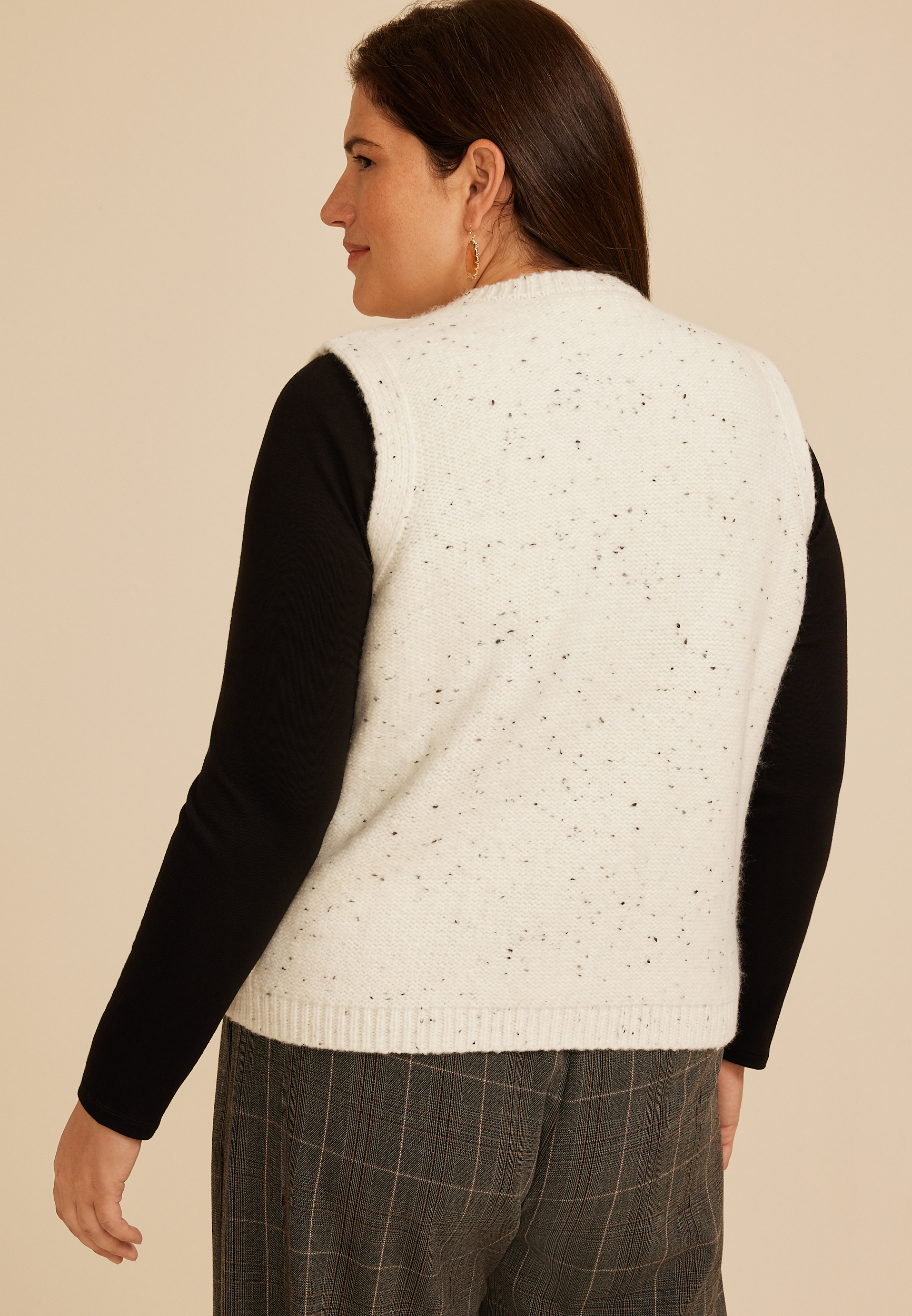 Plus Size Speckled Button Front Sweater Vest, C7619, large