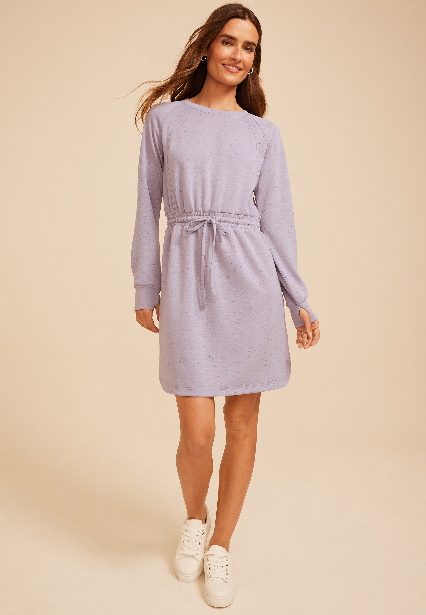 Speckled Cloud Scuba Knit Tie Waist Dress
