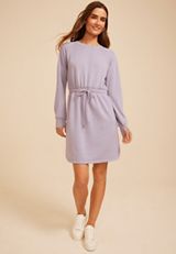 Speckled Cloud Scuba Knit Tie Waist Dress, LAVENDER GRAY, small