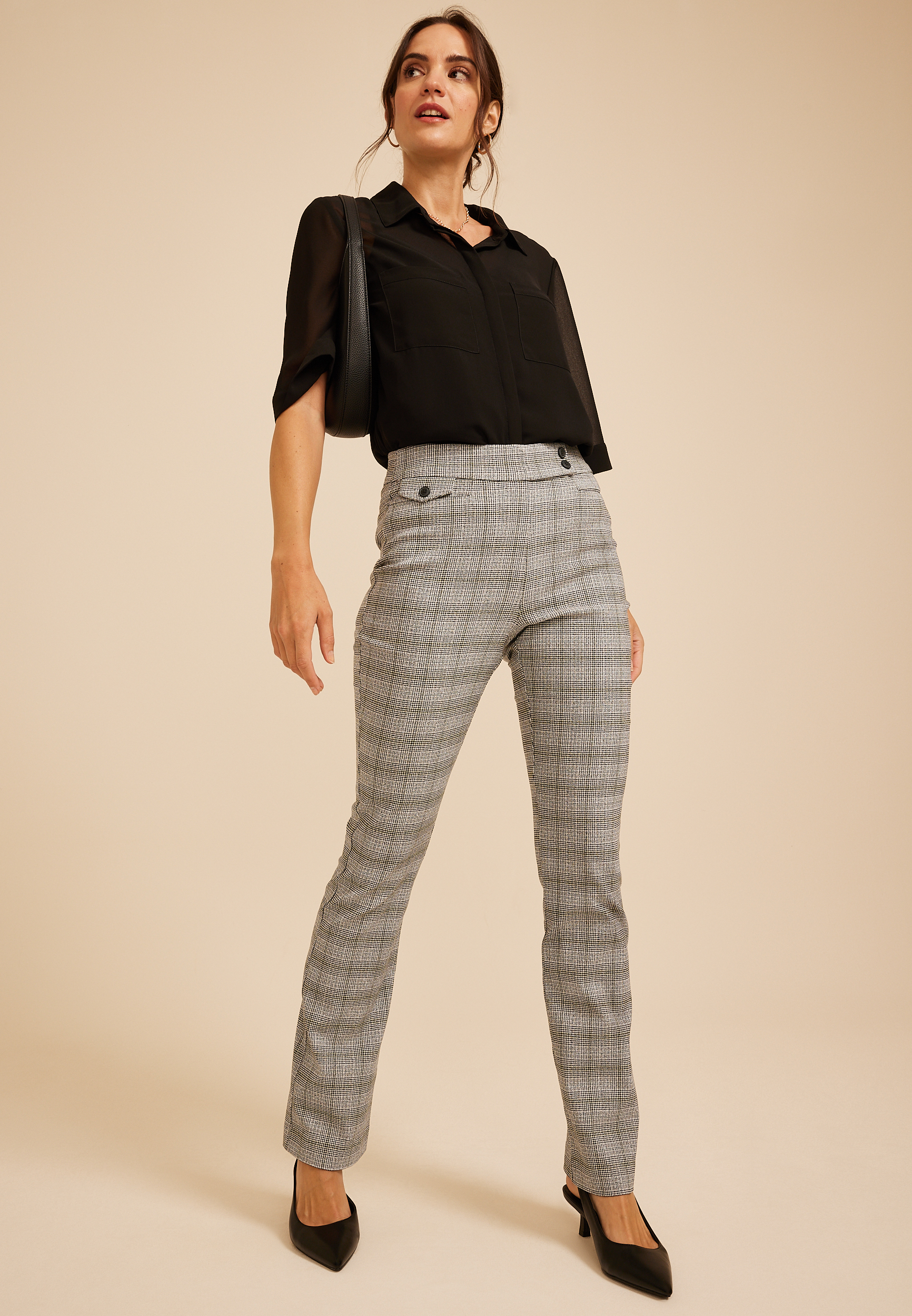 Plaid High Rise Tab Pocket Bengaline Bootcut Pant