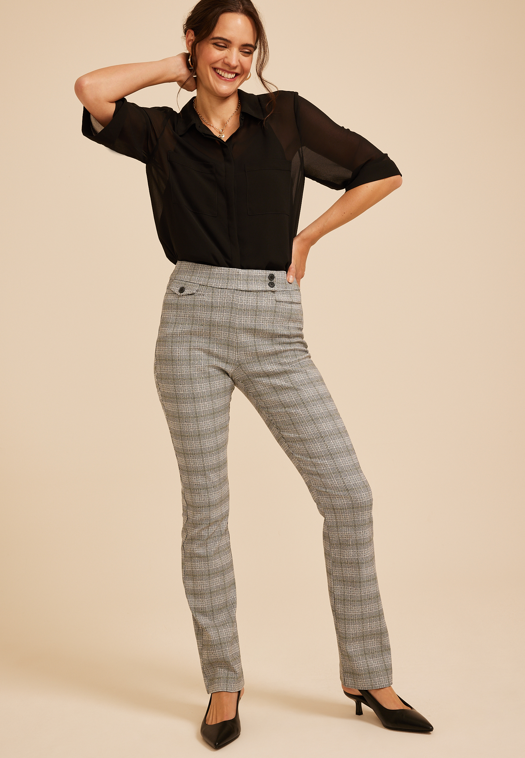 Plaid High Rise Tab Pocket Bengaline Bootcut Pant, C9017, large