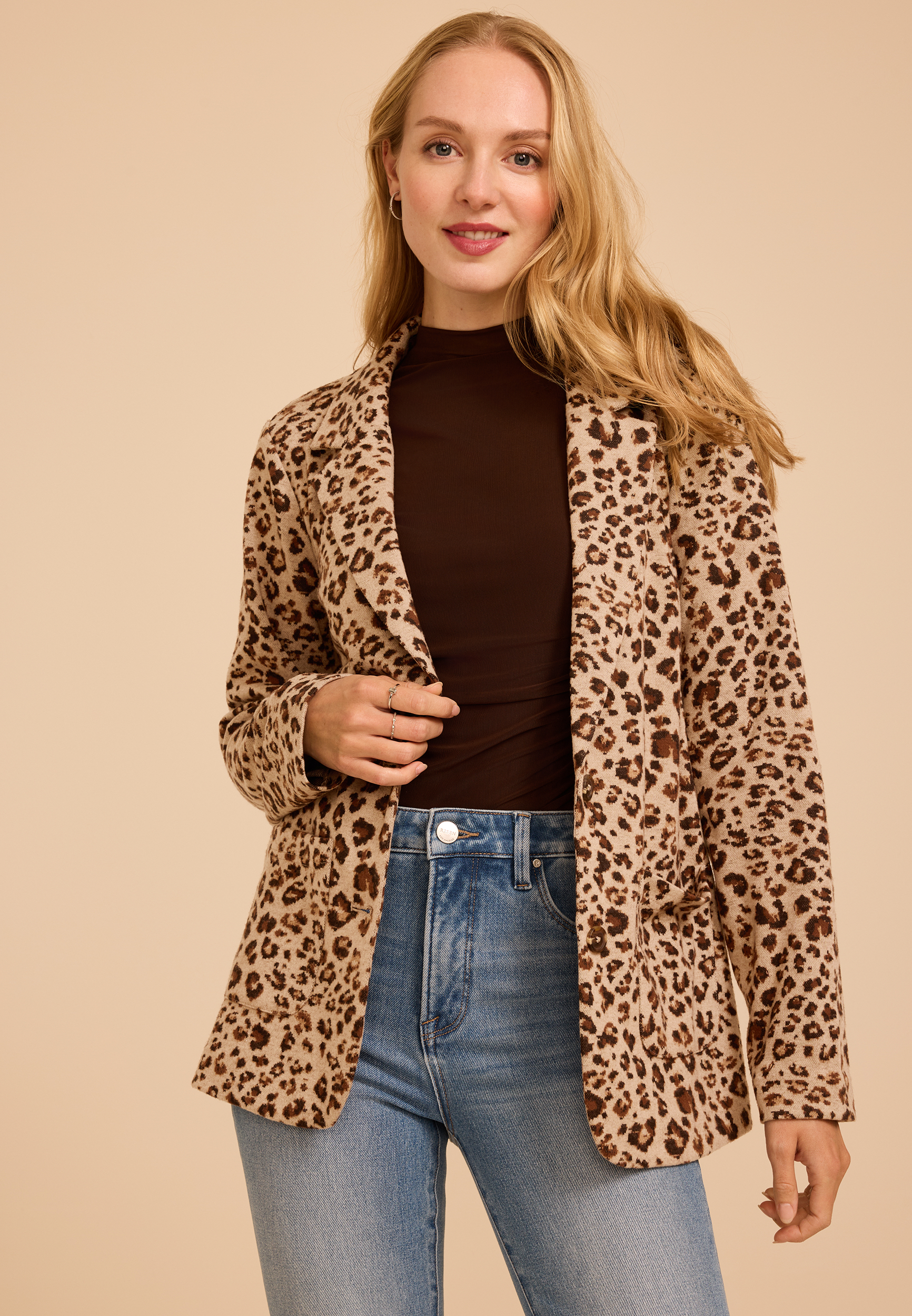 Animal Button Front Blazer, C5296, large