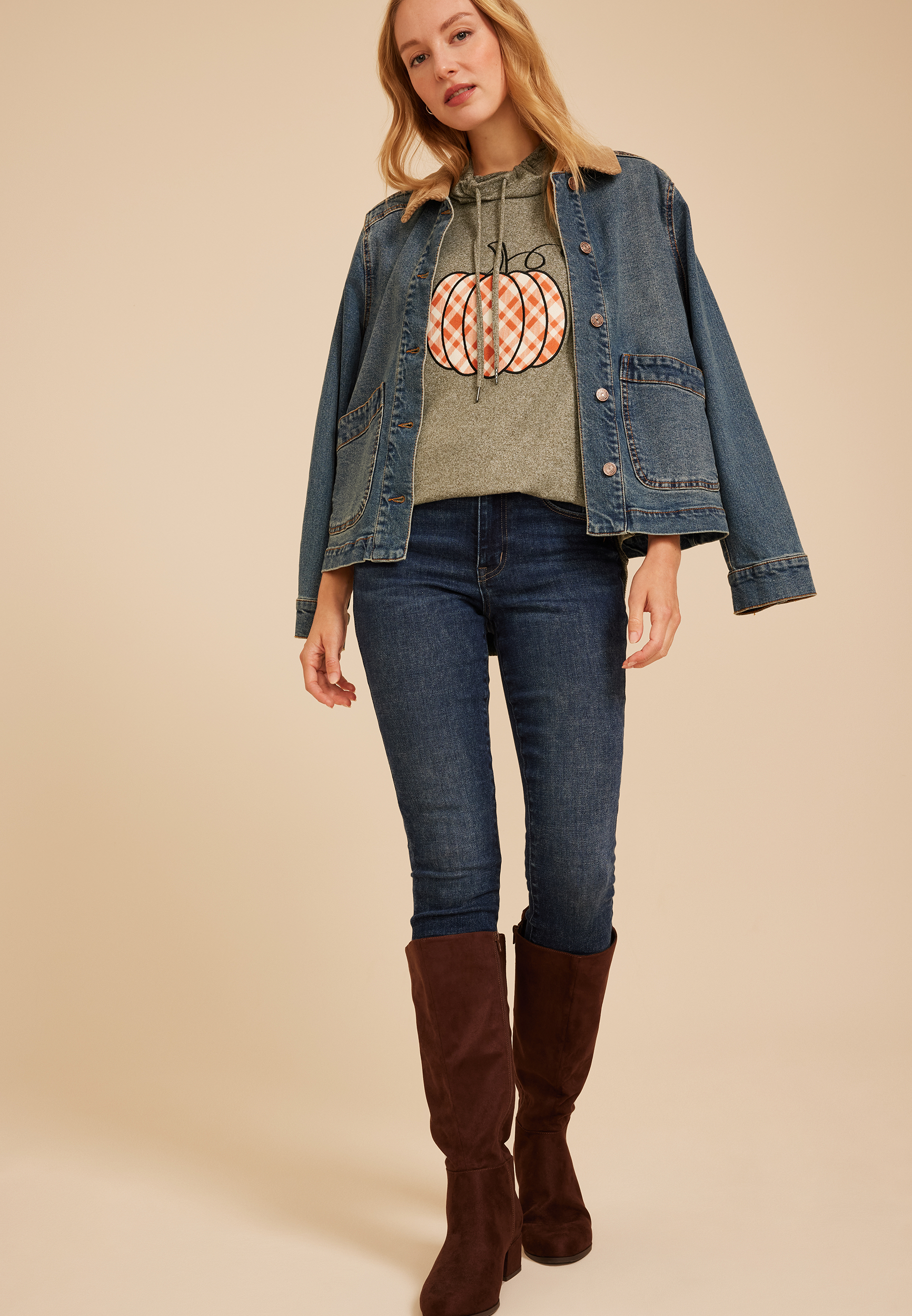Haven Plaid Pumpkin Cowl Neck Top