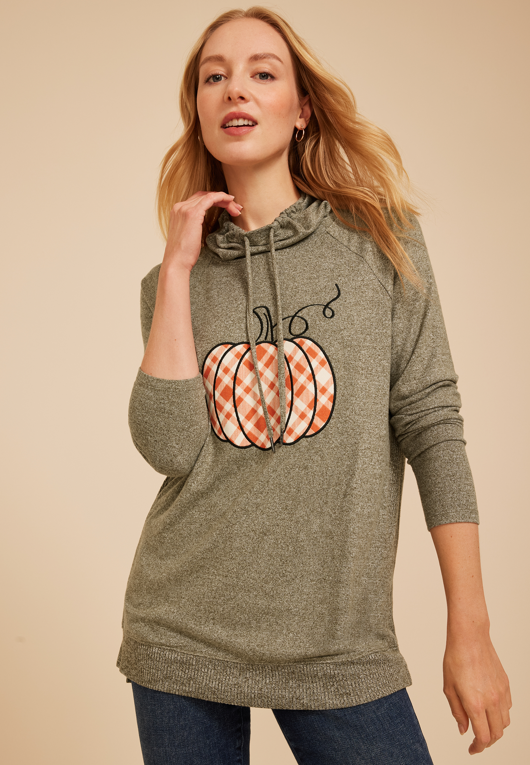 Haven Plaid Pumpkin Cowl Neck Top, C3145, large