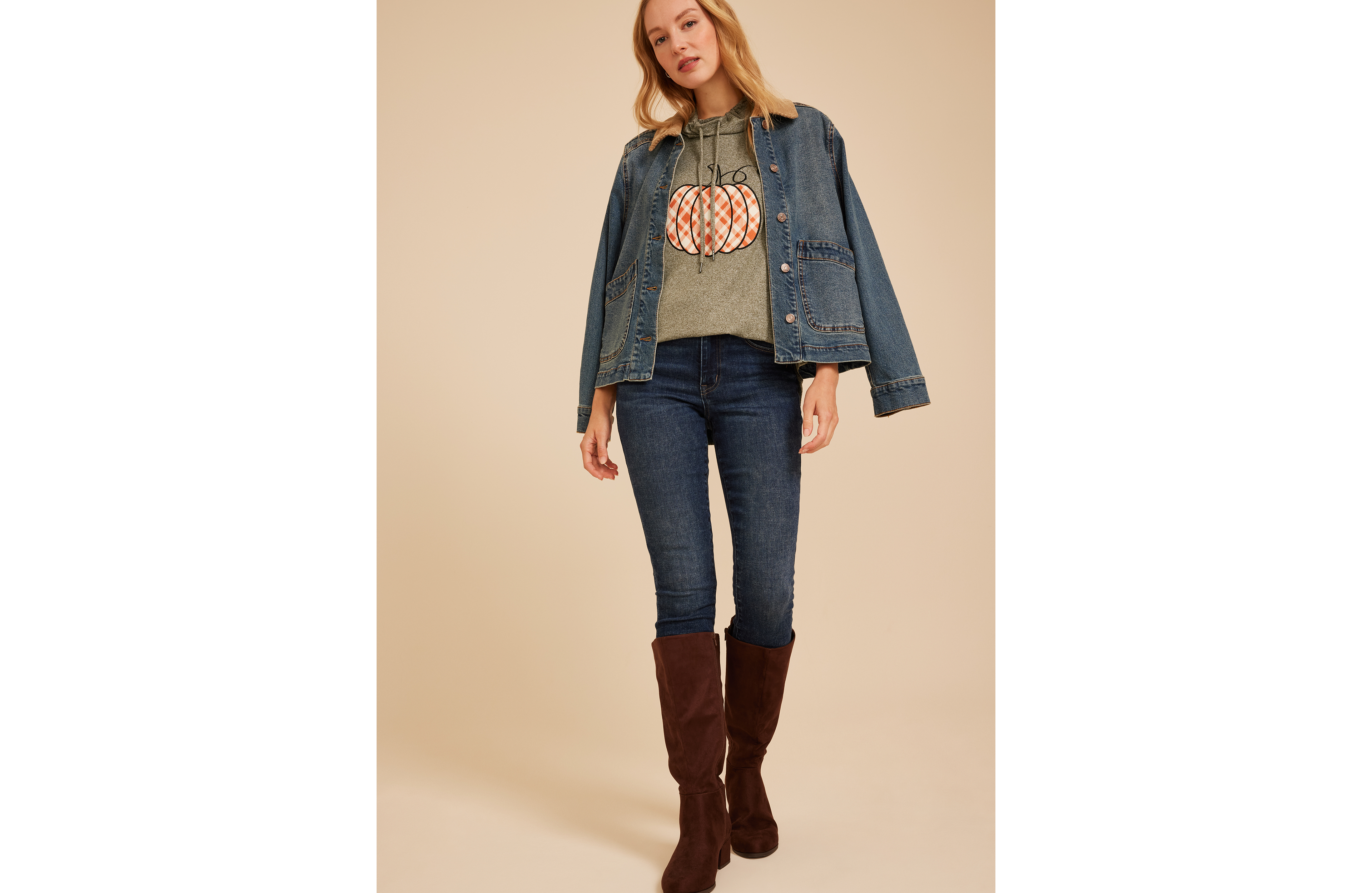 Haven Plaid Pumpkin Cowl Neck Top