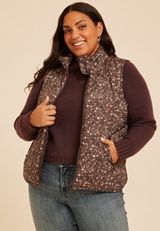 Plus Size Lightweight Printed Quilted Vest, C1635, small
