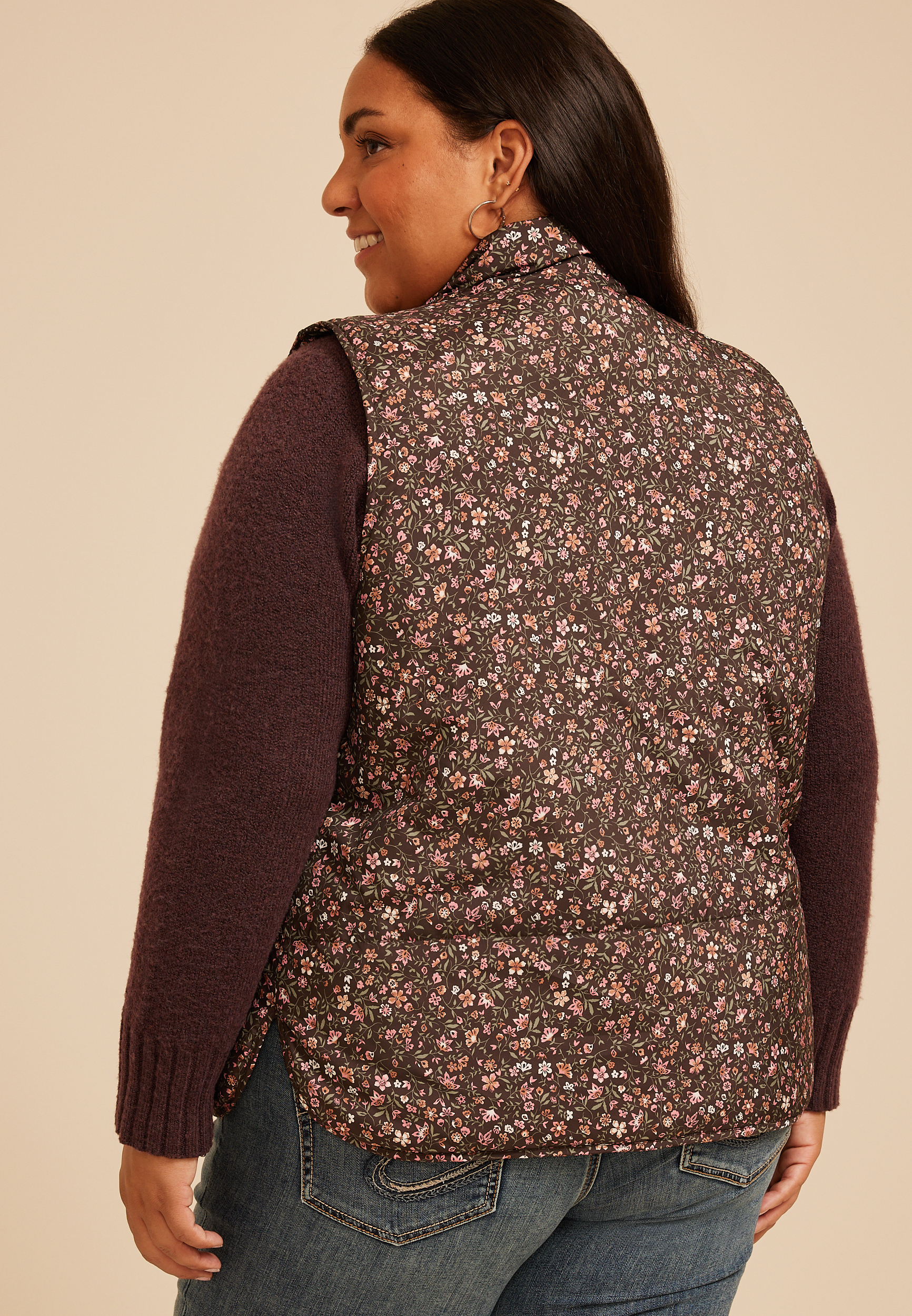 Plus Size Lightweight Printed Quilted Vest, C1635, large