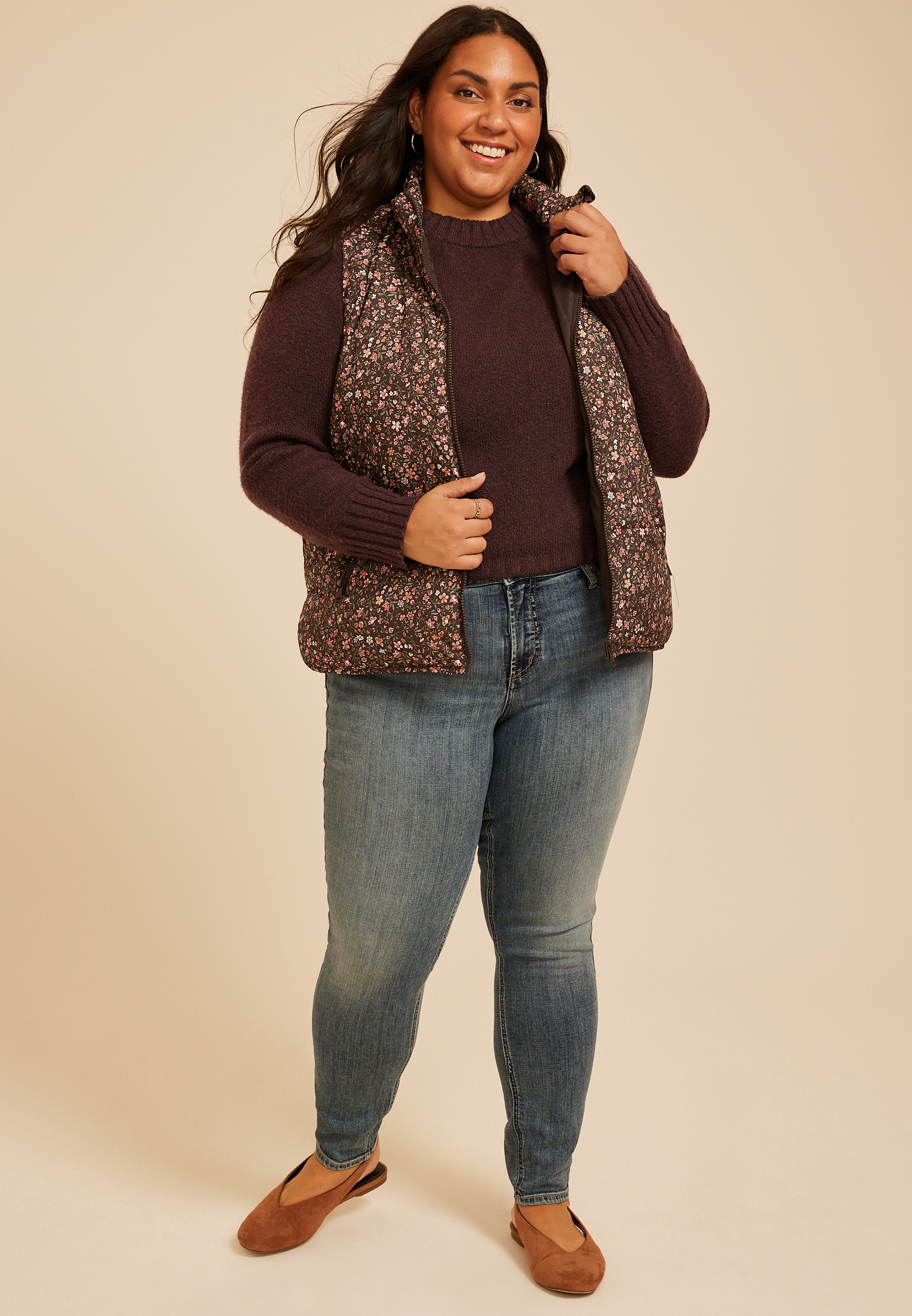 Plus Size Lightweight Printed Quilted Vest, C1635, large